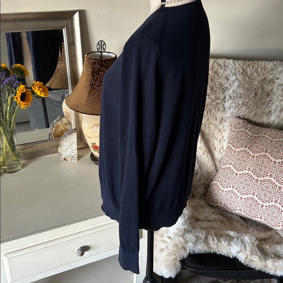 Ann Taylor Vtg navy blue cotton button down classic cardigan sweater L - Picture 5 of 11